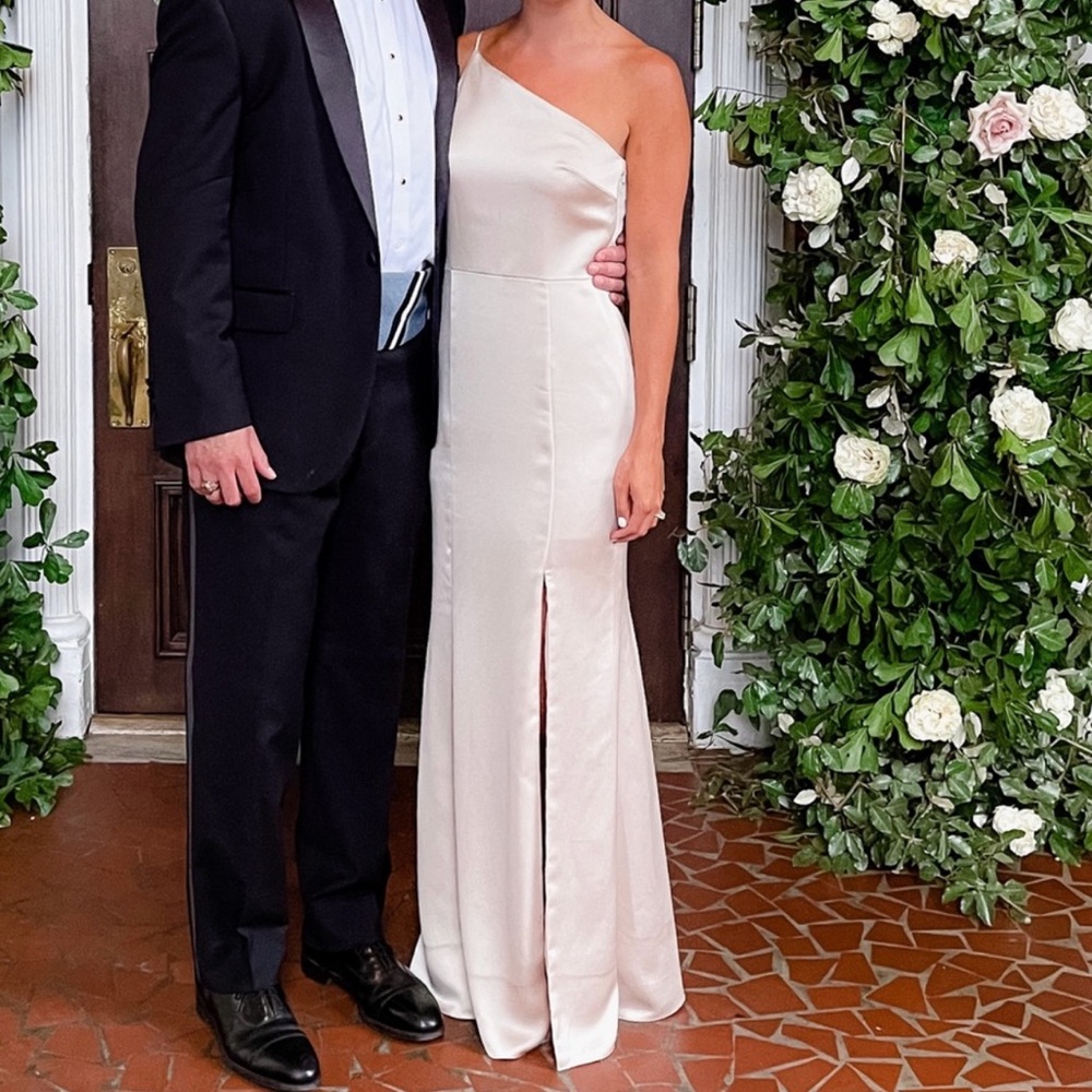 Amsale Kaia Gown in Champagne Fluid Satin